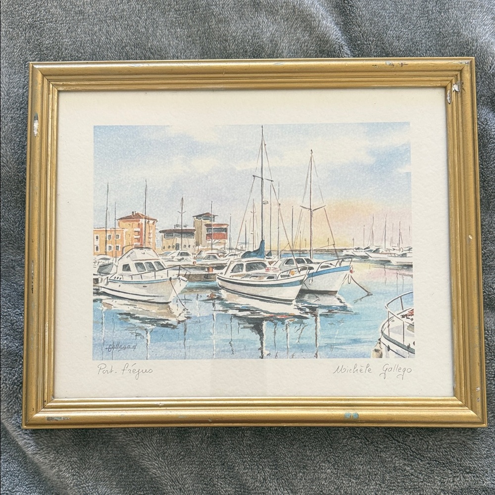 Gold Framed Nautical Art Print "Port Fréjus”